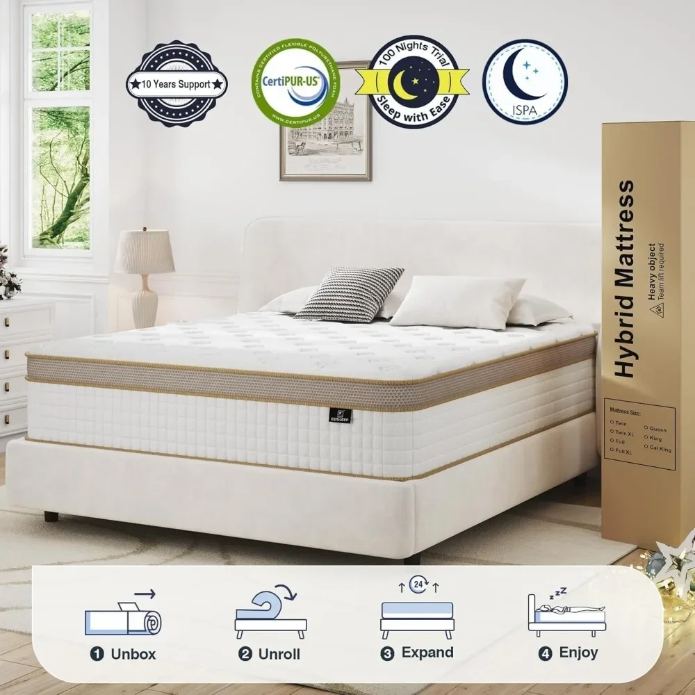 Queen Size Mattress, Upgrade Strengthen Medium 12 Inch Hybrid Queen Mattress in A Box, Mattress Queen Size With High Density 6