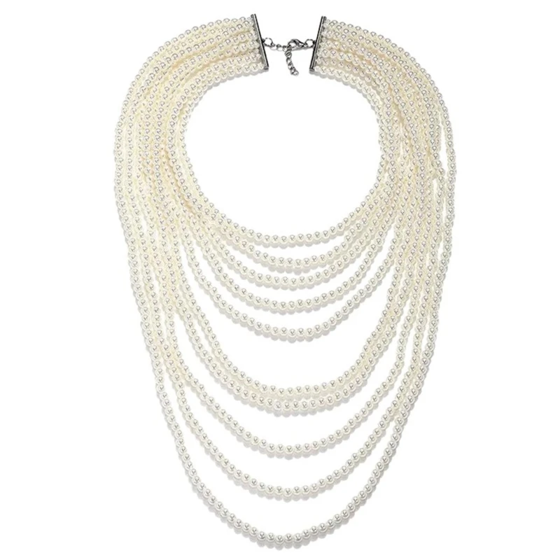 Multi-layer Pearls Collar Neck Chain Sexy Necklace Vintage Collar Neck Jewelry Elegant Pearls Necklace Shoulder Chain