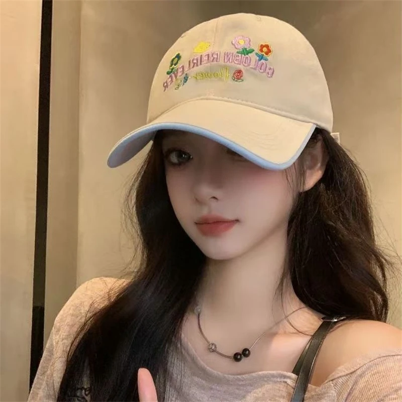 INS Flower embroidered baseball caps letter embroidered baseball caps women's visors spring and summer fashion hats outdoor