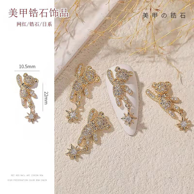 Zircon Jewelry 5pcs/set Cute Bear Rhinestones Nails Accesorios 3d Designs Alloy With Pearls Rhinestones Decoration