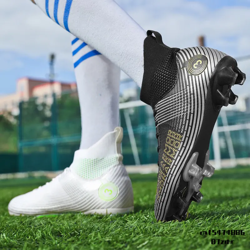 Big Size 48 Outdoor Sports Sneakers Professional High-Top Soccer Shoes For Men FG/TF Grass Training Cleats Football Boots Kids
