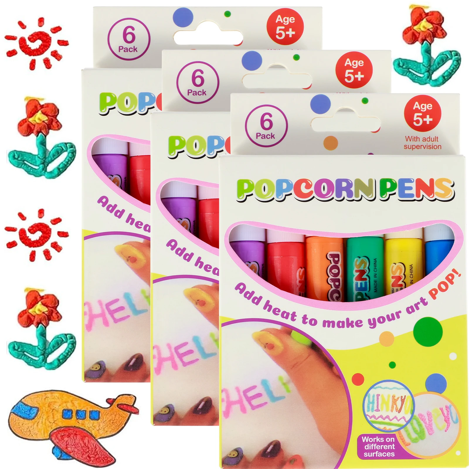 18Pcs Popcorn Drawing Pens 3D DIY Puffy Bubble Pens Creative Color Paint Pen Set 10.5cm Popcorn Bubble Markers Kids Gift paint pen,art pens