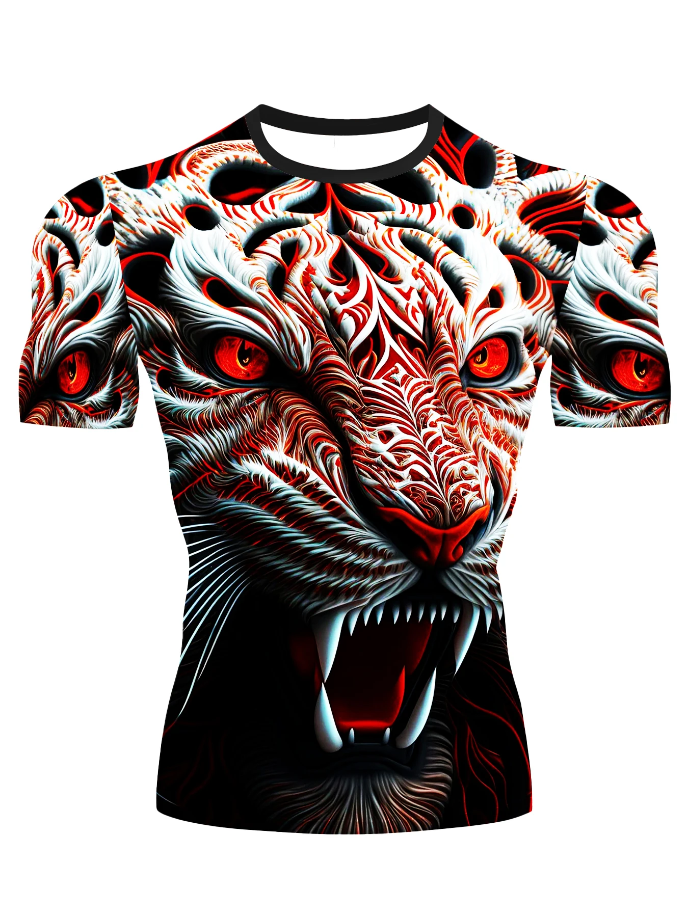 

Men's muscle fitness tight top short sleeved T-shirt cool 3D printed tiger casual sports tight top role-playing