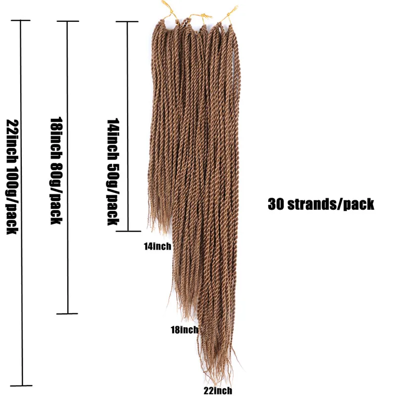 Synthetic hair Senegalese Twist Crochet Hair 14" 18" 30Roots 75g Crochet Braids Black Ombre Brown Bug Blonde Color Full Star