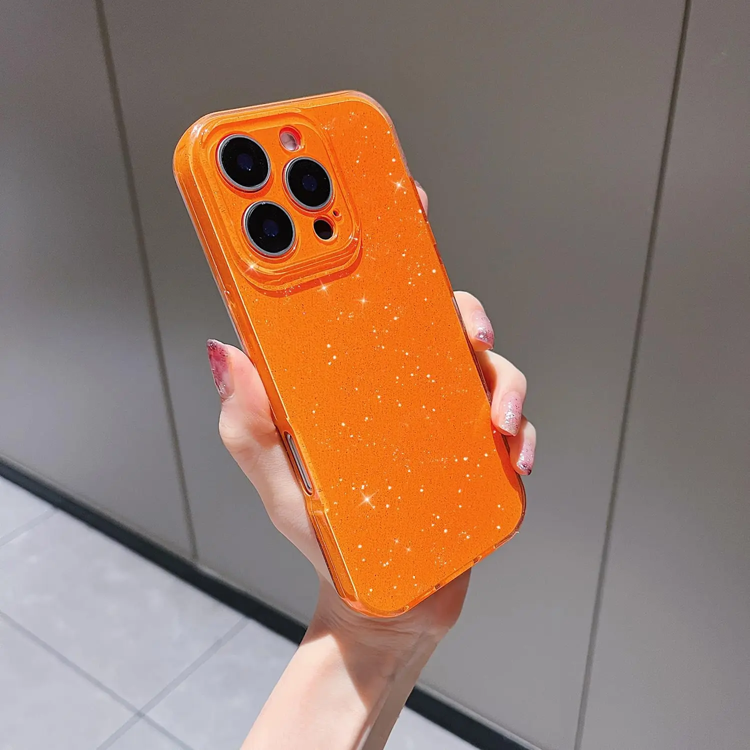 Original Luxury Orange Glitter Case For iPhone 16 Pro Max 15 Plus