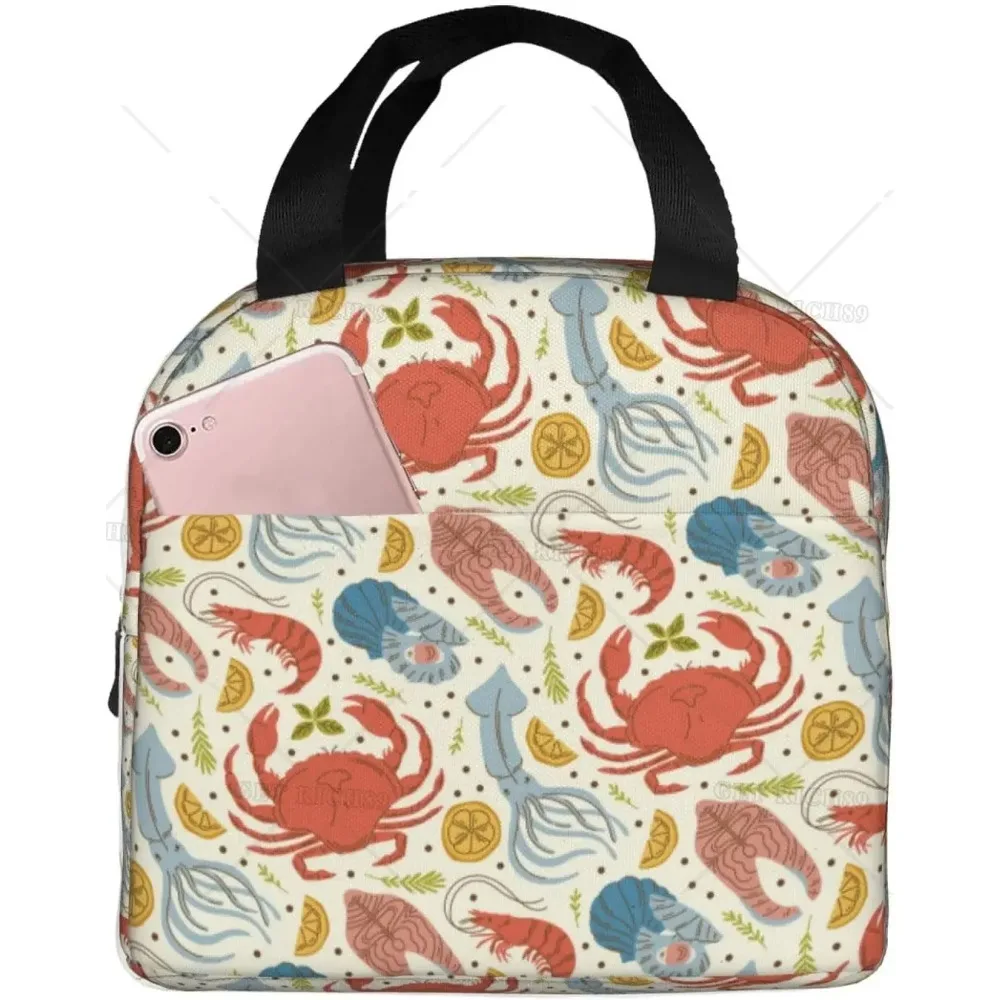 Boîte à lunch isotherme avec poche pour hommes et femmes, sac fourre-tout pour le travail et les voyages, crabe, écrevisse, animal marin