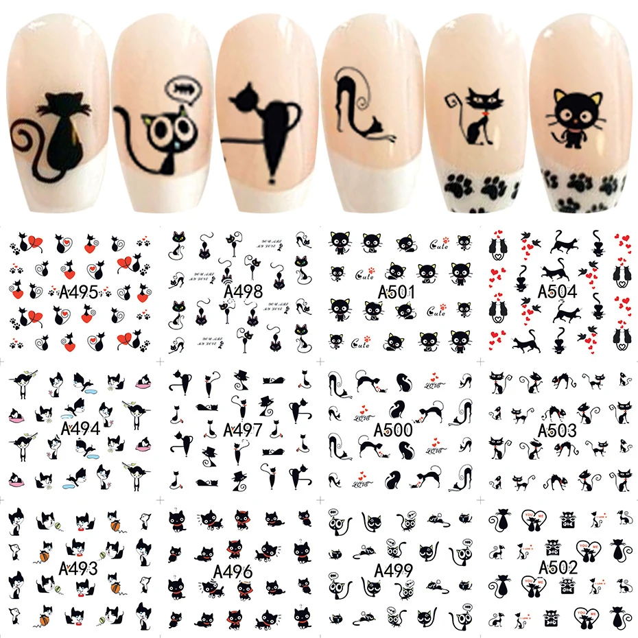 12pcs Cute Christmas Nail Stickers Cartoon Animal Design Penguin Bird Cat Dog Nail Sliders Water Decals Decoration LABN1945-1956 nail stickers nail art decoration nail decals