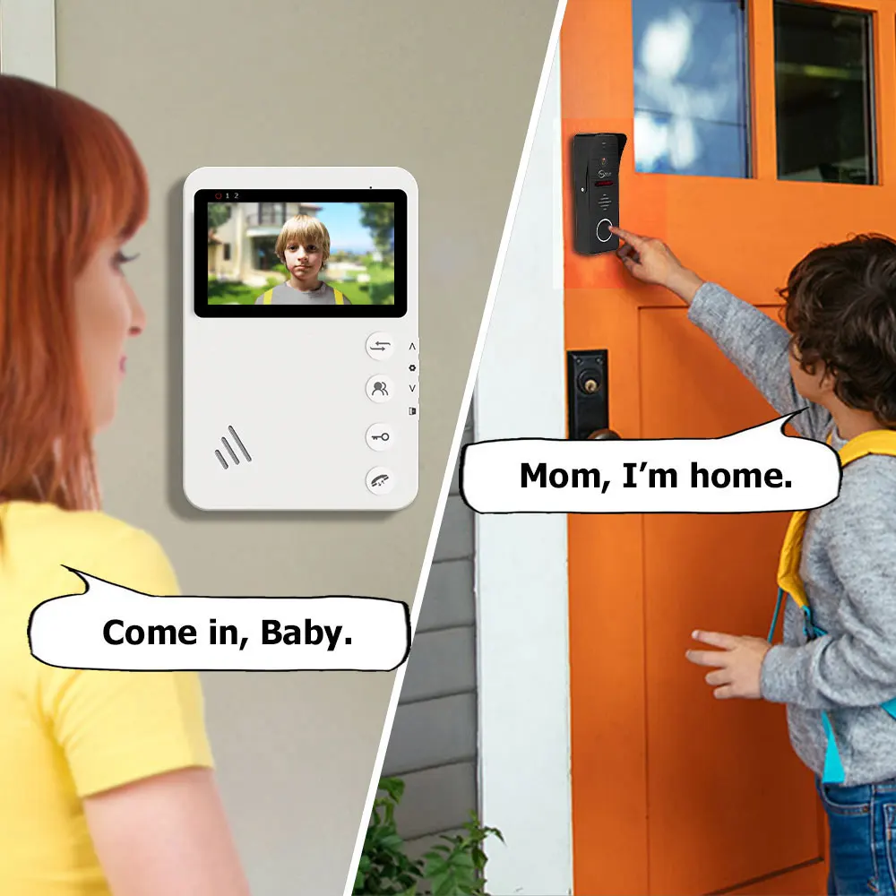 ANJIELO 4.3 Inch Metal Doorbell Video Intercom System for Home One-touch Unlocki