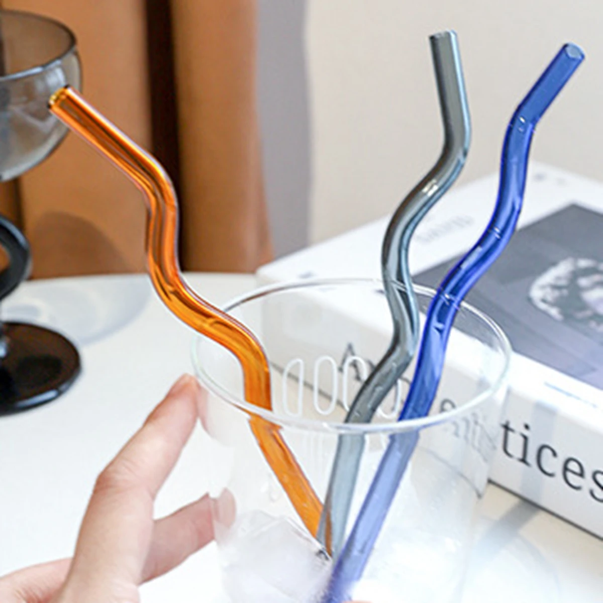 Drinking Straws Glass Straws Wavy Reusable Drinking Straws Colorful Eco-friendly Drinks Coffee Milk Tea Straw Dishwasher Safe Barware