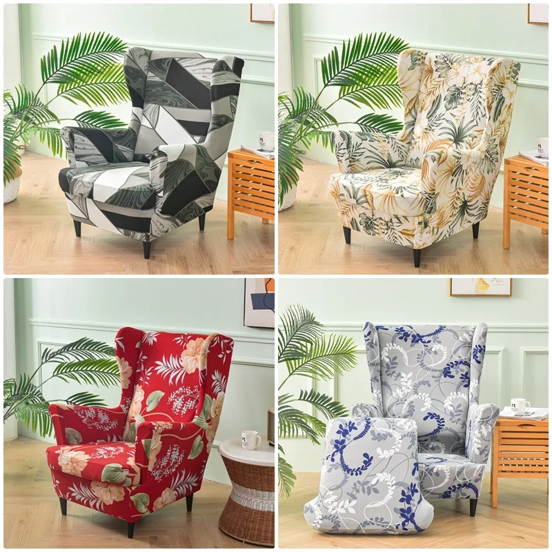 Elastic Wing Chair Cover Printed Wingback Sofa Slipcovers Stretch Spandex Armchair Covers Living Room Bedroom Wingbacks Chairs