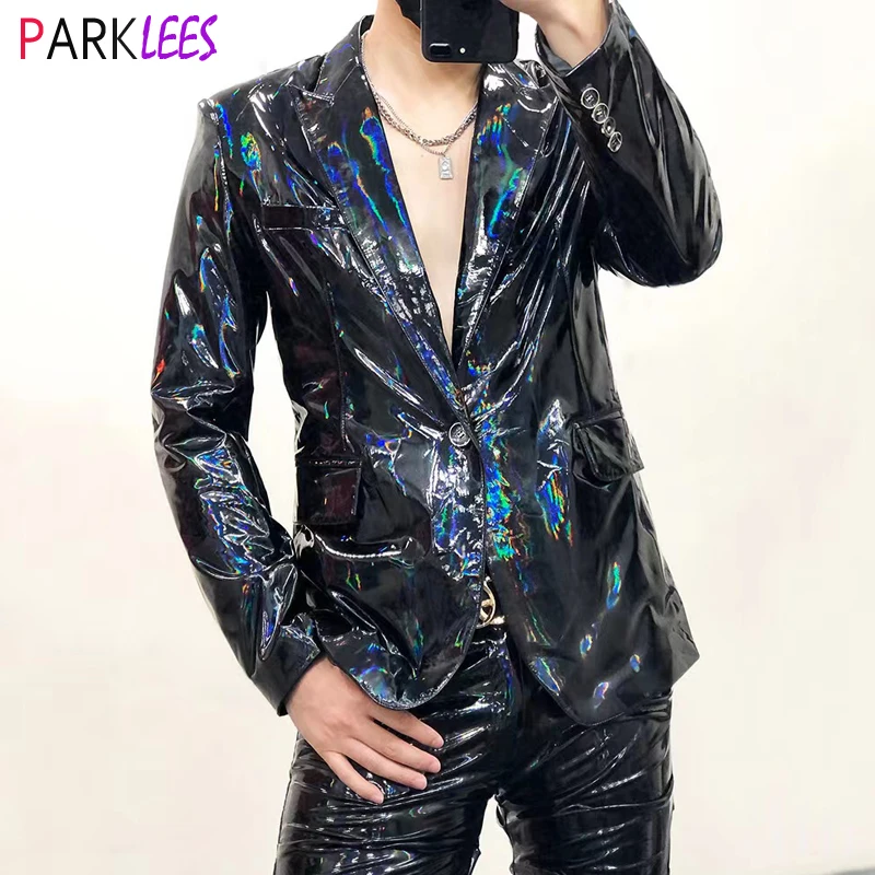 COSKTIARL Men's Suit Blazer Jacket - Mens Black 1 Button Suit Jacket Luxury Glitter Diamond Tuxedo Blazer Men Dinner Part Wedding Stage Singer Costume Homme