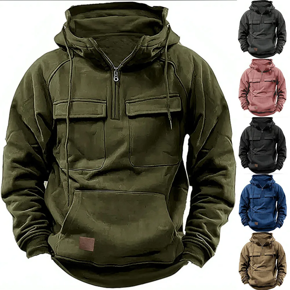 Printed European And American Plus Velvet Hooded Sweater For Men