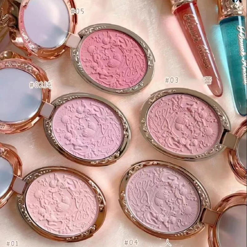 Flower Knows Embossed Matte Blush Pigmented Fine Powder Makeup Smooth Long-Lasting All Day Face Enhancing Makeup Color