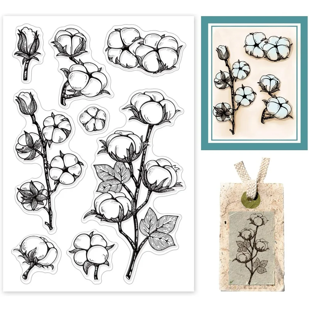 Cotton Clear Stamps Flower Rubber Stamp for Card Making Plant Silicone ...