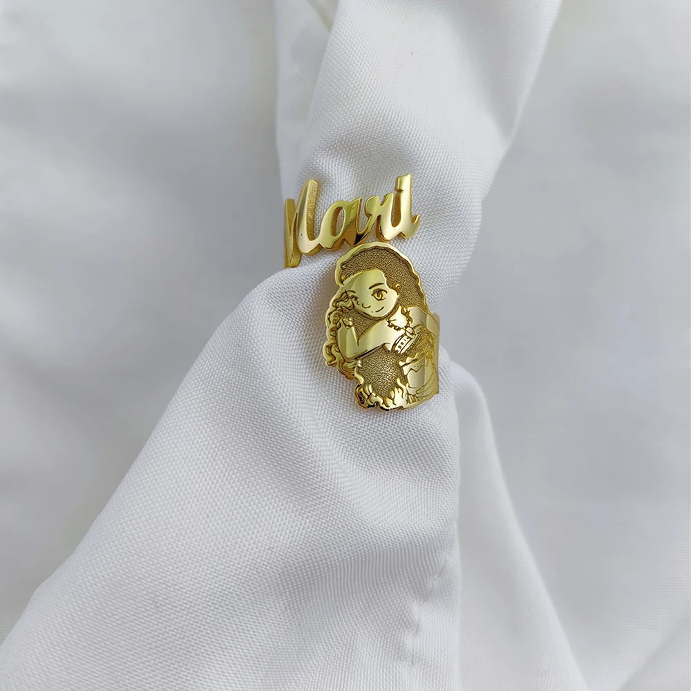 

Кольцо с двойным именем на заказ, ювелирные изделия из нержавеющей стали с именной табличкой, кольца с мультяшными персонажами для женщин, детей, рождественские подарки