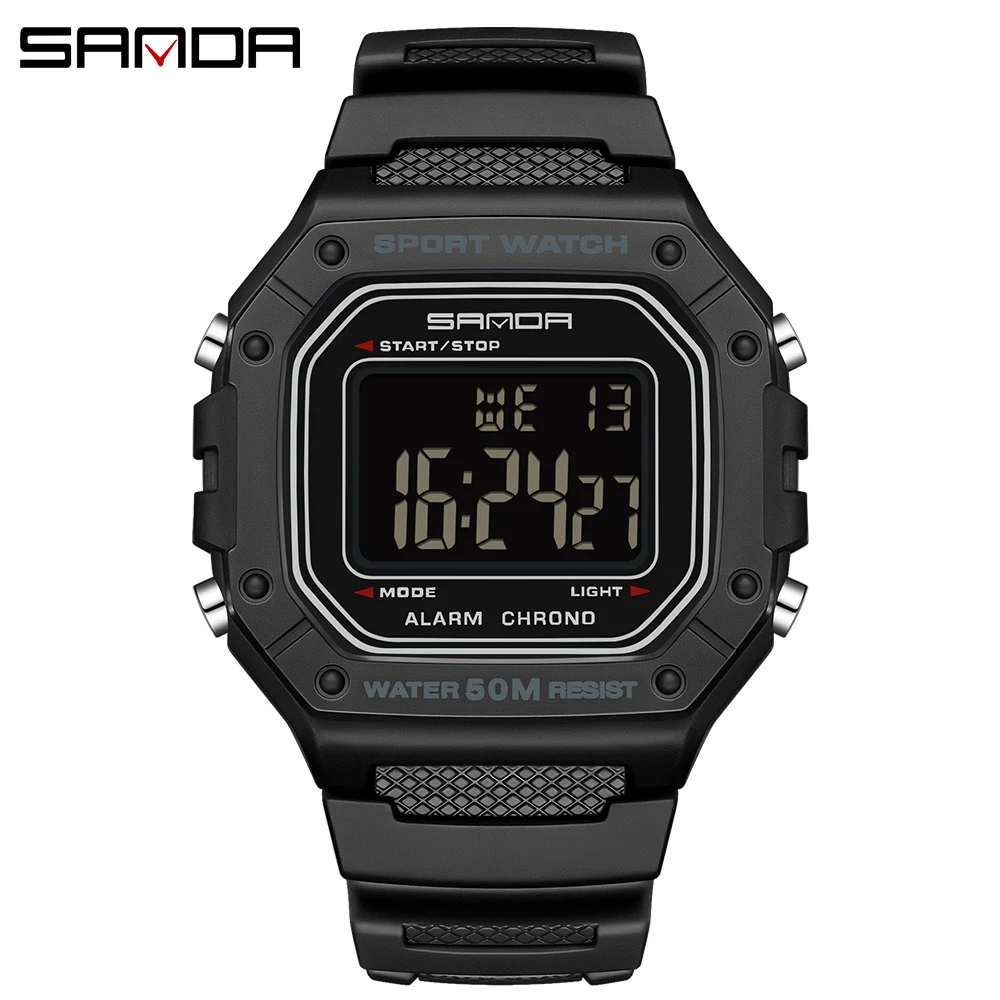 SANDA Fashion Men's Rectangular Waterproof LED Sports Watch