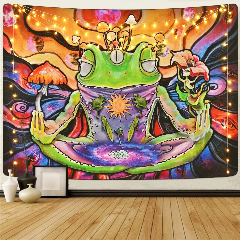 

*Frog Tapestry Abstract Mushroom Wall Hanging Hippie Eyes Moon Phase Tapestries Bedroom Living Room Dorm Decor Wall Blanket Clot