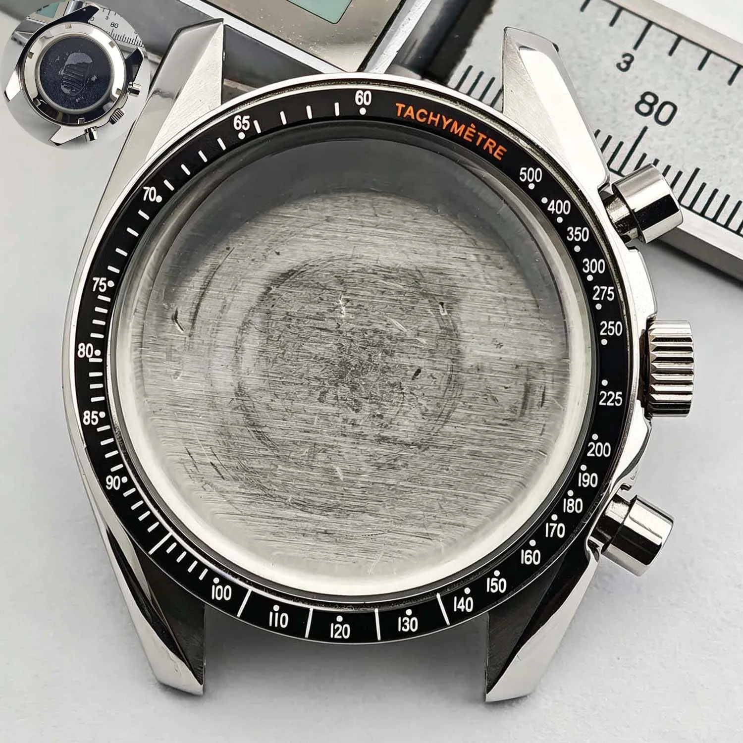 Men's 39.7mm Stainless Steel Watch Case with Moon Back Cover