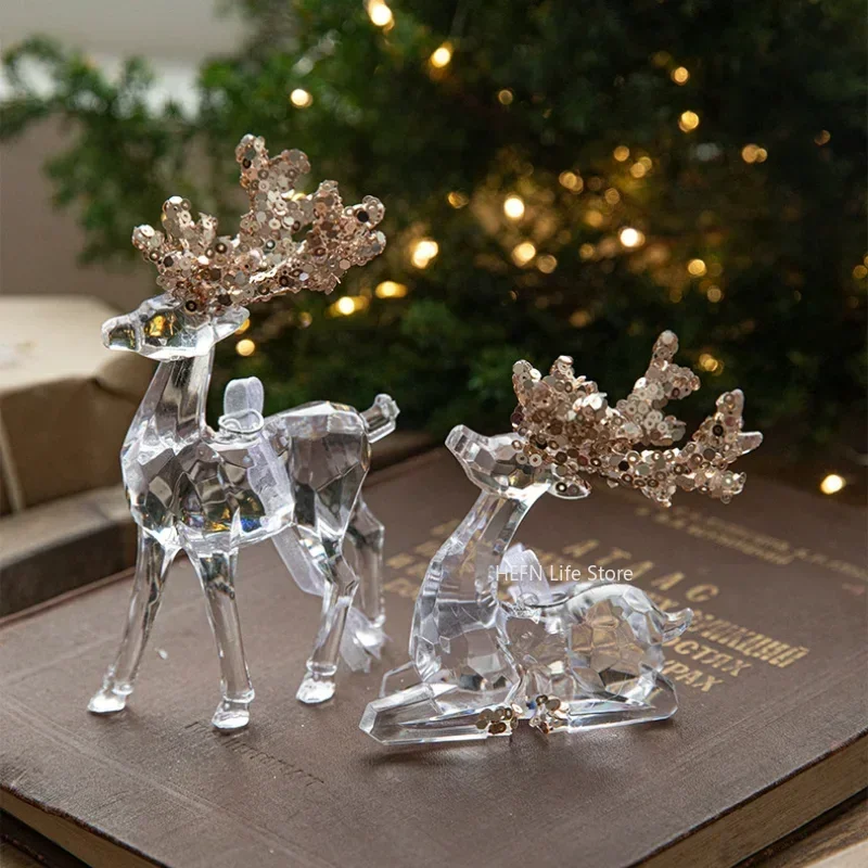 Christmas Tree Toys Acrylic Elk Bells Pendant Transparent Snowflake Pendants With Sequins Home Xmas Party Decoration Accessories