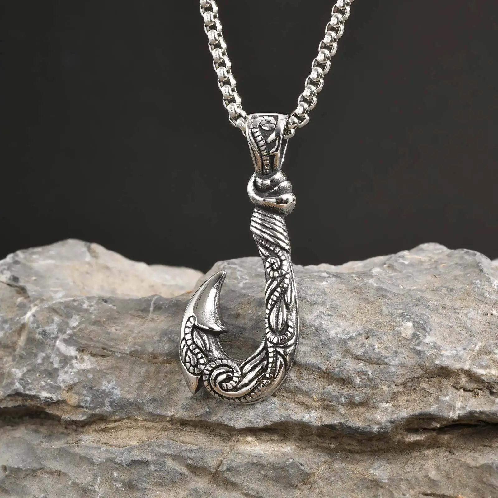 Retro Viking Fish Hook Pendant Necklace for Men,Stainless Steel Sliding  Vintage Necklace,Male Accessory Jewelry Gifts - AliExpress, image size:1600x1600