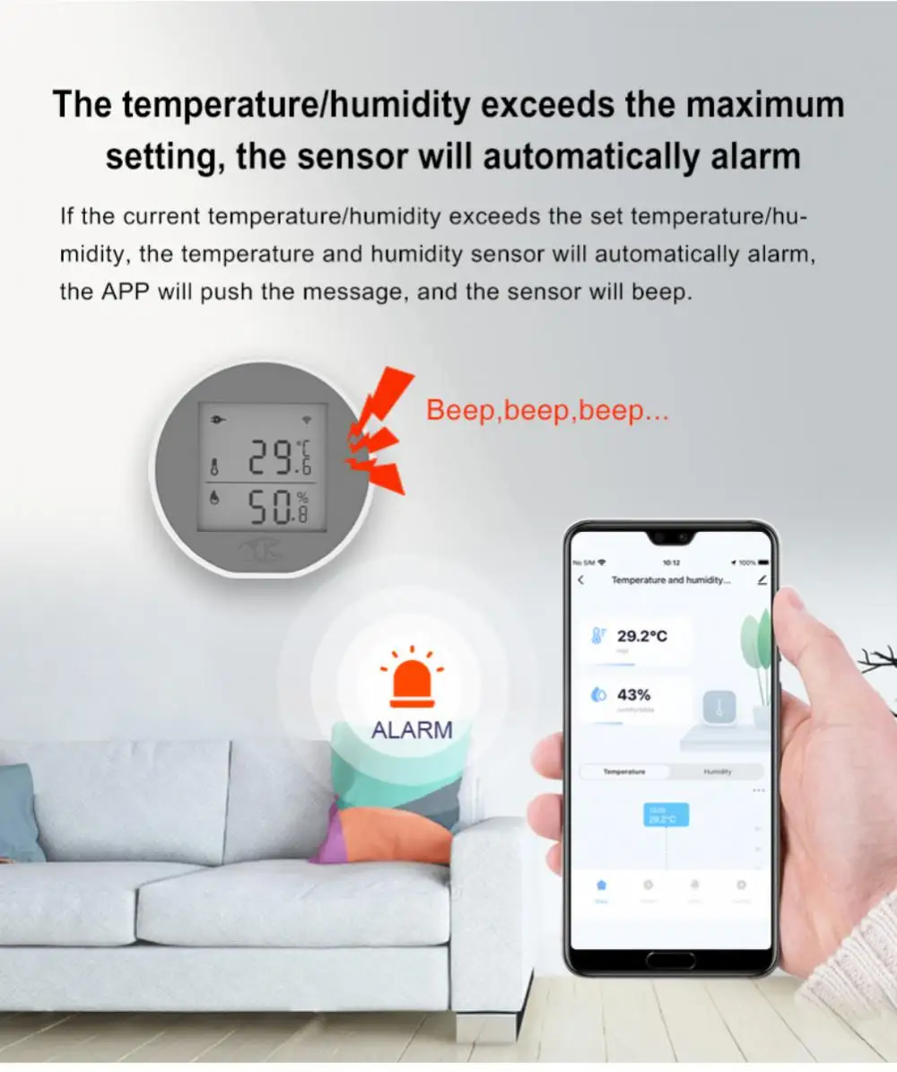 1PC WiFi Temperature and Humidity Sensor White Color Indoor Room