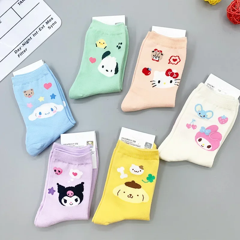 New Kawaii Sanrio Kuromi Mymelody Cinnamoroll Pom Pom Purin Badbadtz-Maru Keroppi Socks Ins Christmas Gift for Girls