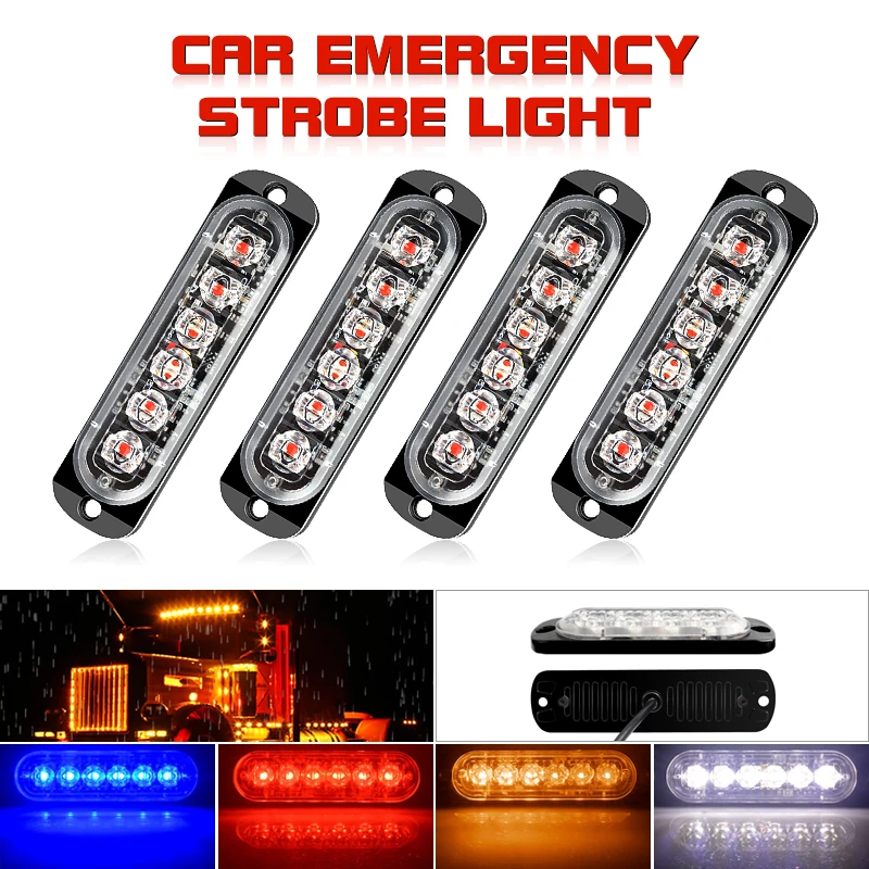6LEDStrobeLightFlashingGrilleLightsCarEmergencyLightWarn