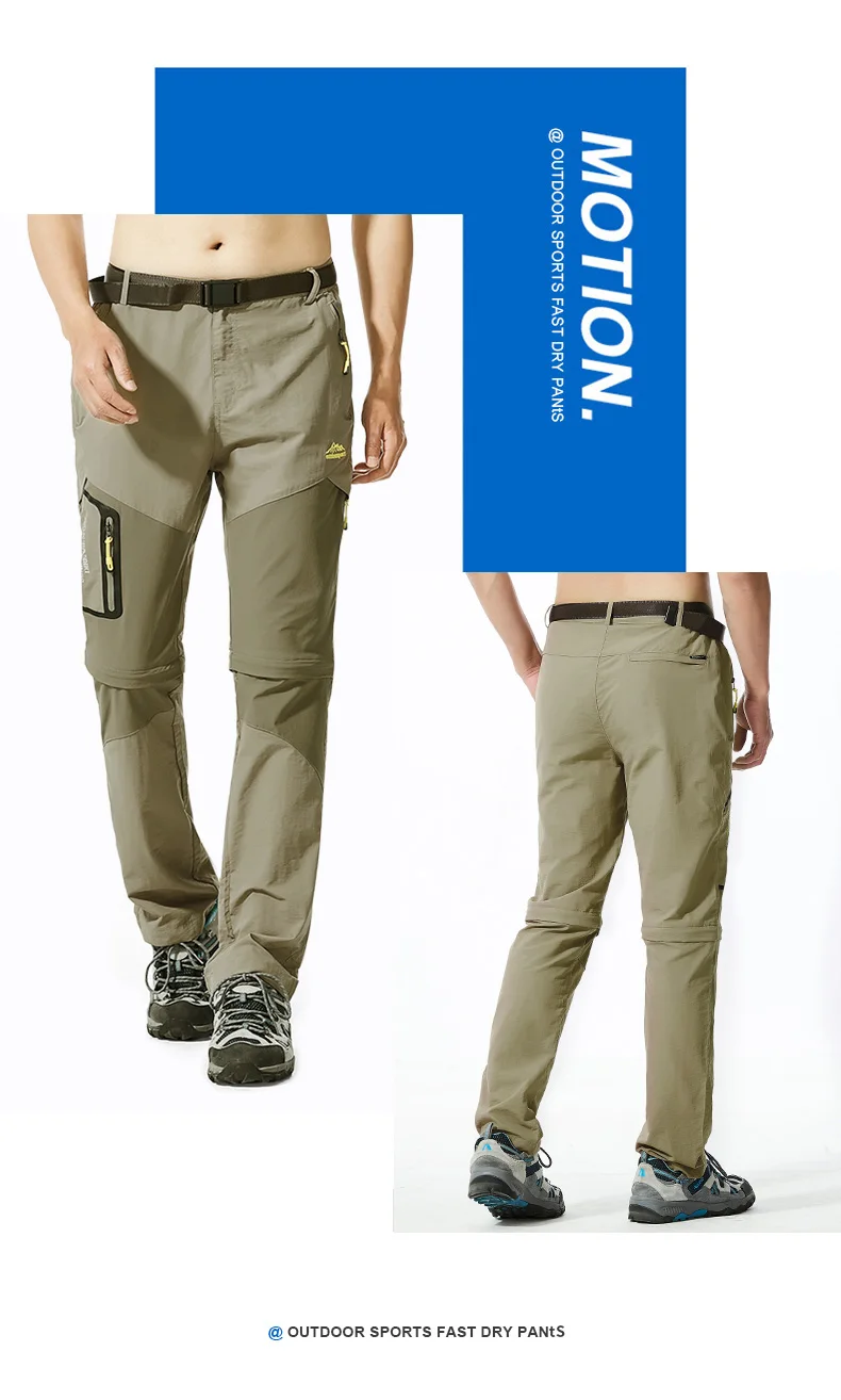 Men's Convertible Hiking Pants with Cargo Pockets and Detachable Legs