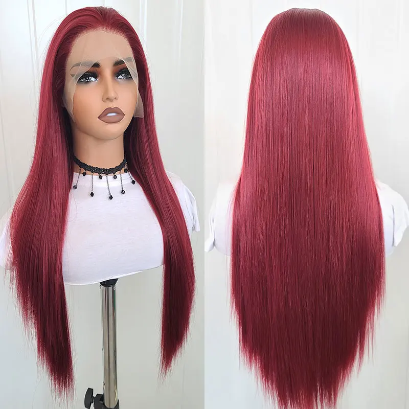 

Темные винно-красные прямые синтетические кружевные передние парики от bomshell, бесклеевые термостойкие волосы из волокна, натуральные волосы для чернокожих женщин