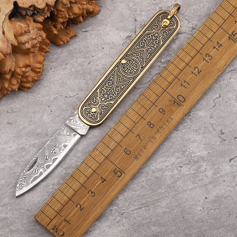 

Новый разблокированный мини-нож из дамасской стали, портативный карманный складной нож для ключей, инструмент для резки фруктов для дома и улицы