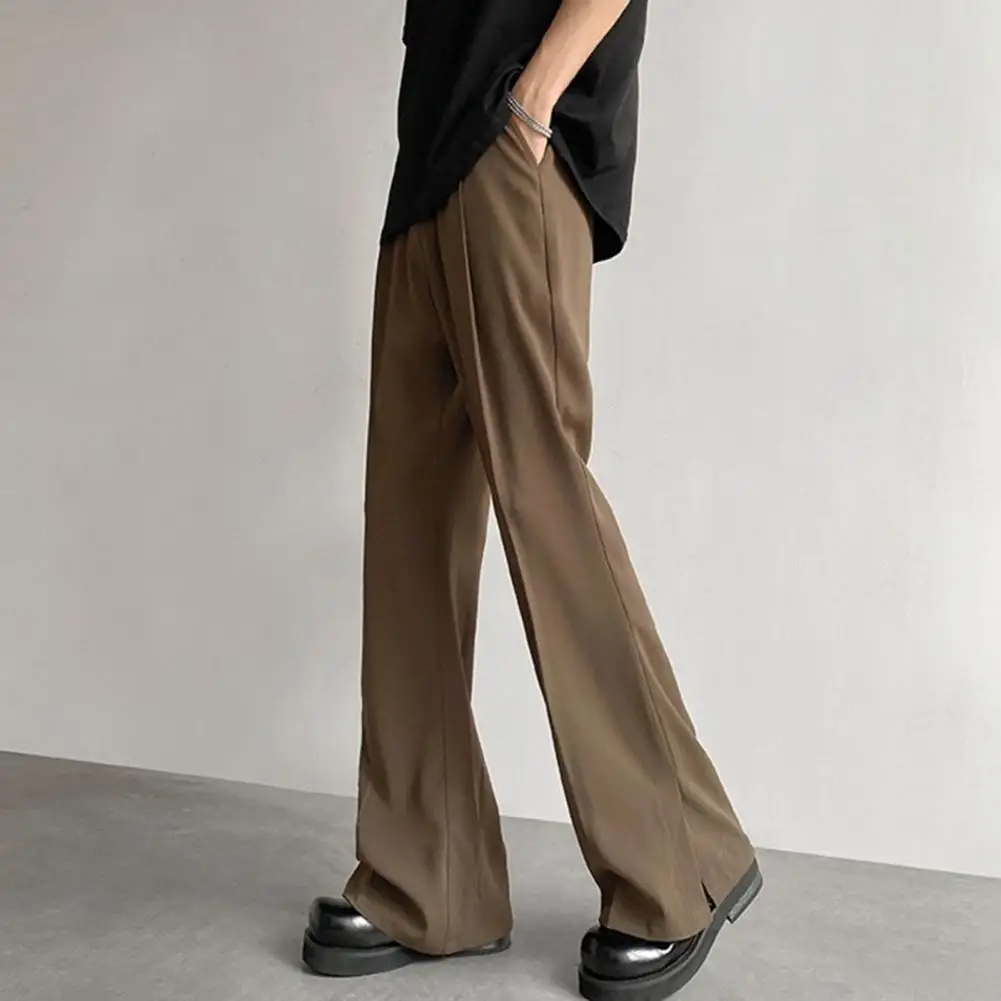 Description Picture 6 of itemMen Solid Color Suit Pants Versatile Men's Suit Pants Wide Leg Mid Waist Pockets for Office Wear Business Style Trousers Men