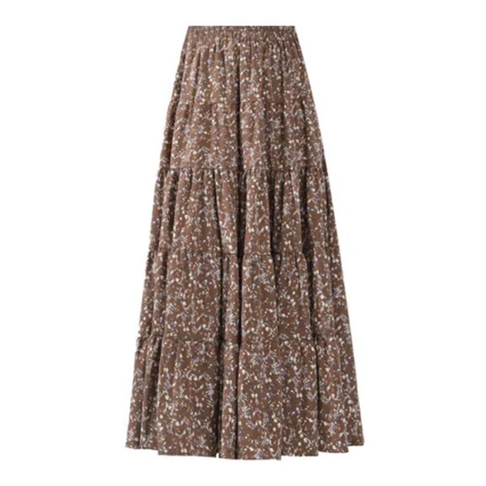 Casual Women Summer Long Skirts High Waist A Line Full Length Skirt Bohemian Floral Print Maxi Pleated Skirt Faldas Mujer 2022 skater skirt