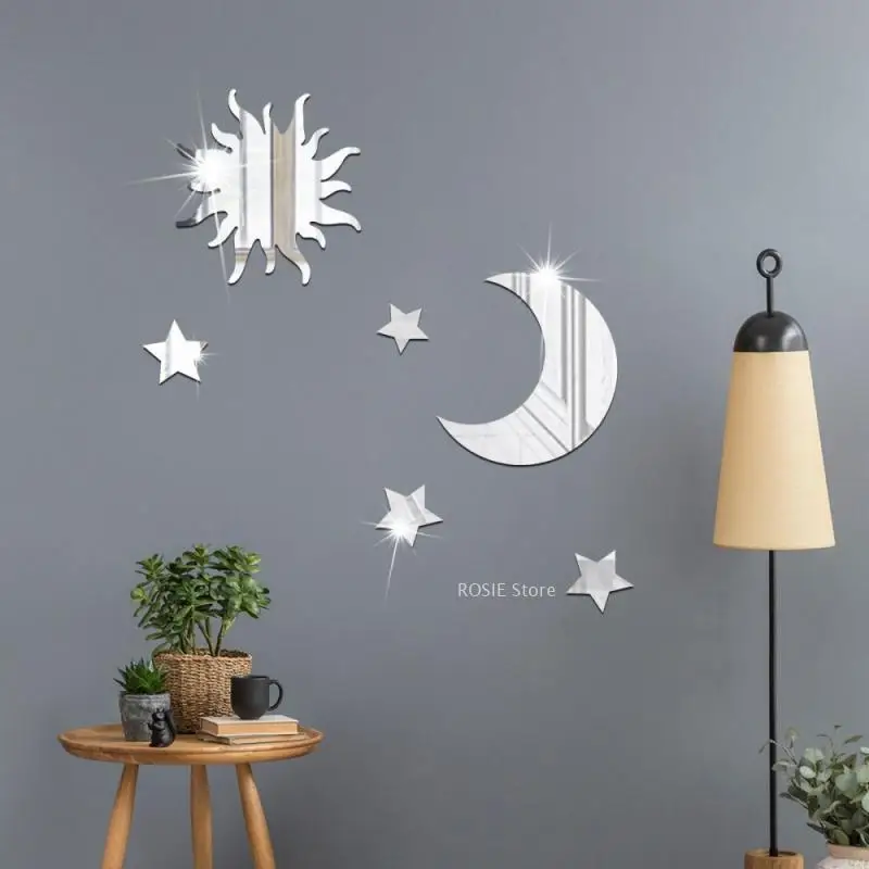 1Set Ramadan Acrylic Stickers Mirror Wall Sticker Star Moon Bedroom Living Room Birthday Party Supplies Terraces Decor