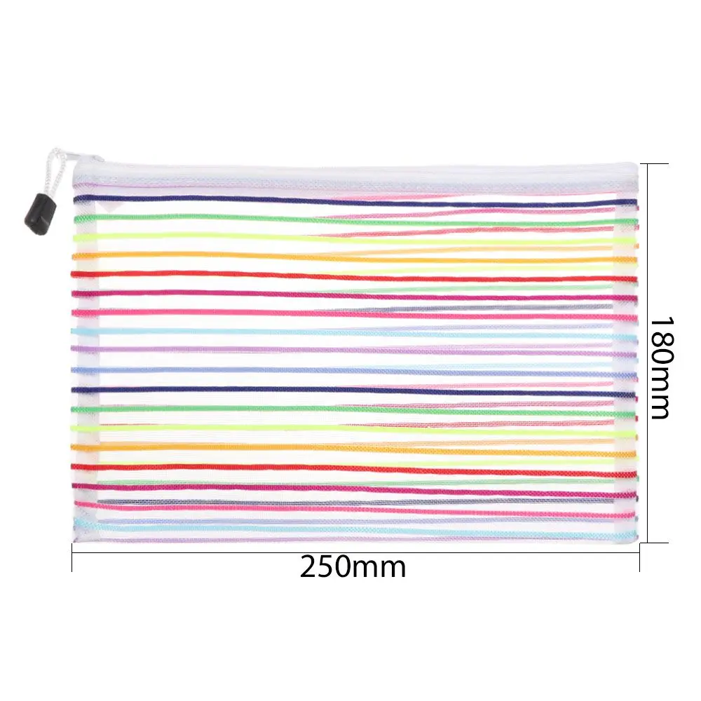 Simple Rainbow color Mesh Document Bag Multicolor Zipper Stationery Bag Nylon Bag Pencil Case Office Student School Supplies