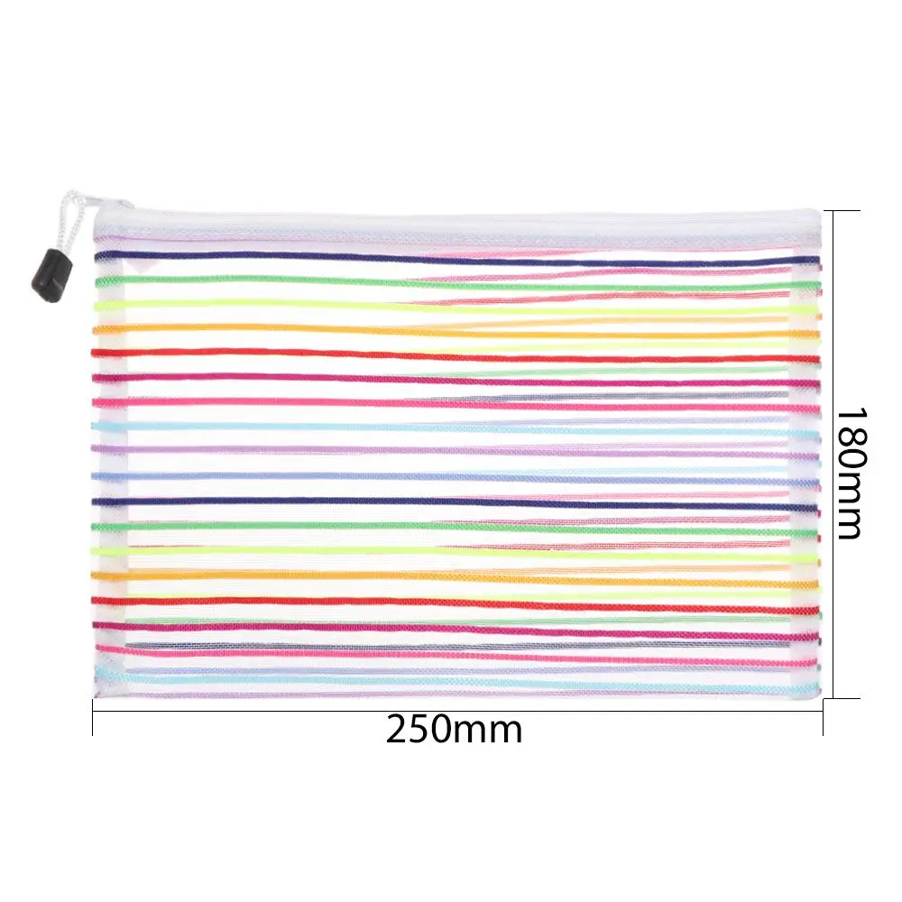 Pencil Cases Simple Rainbow Mesh Document Bag Multicolor Zipper Nylon Stationery