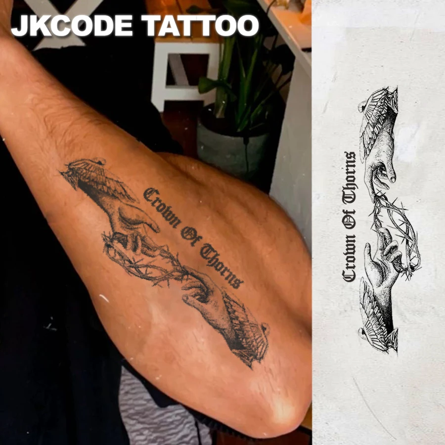 Tatouages semi-permanents de conception imperméable, mains de croquis,  tatouages temporaires à motif de couronne d'épines, autocollants de  tatouage de cou pour hommes à base de plantes de style rétro ..., image size:900x900