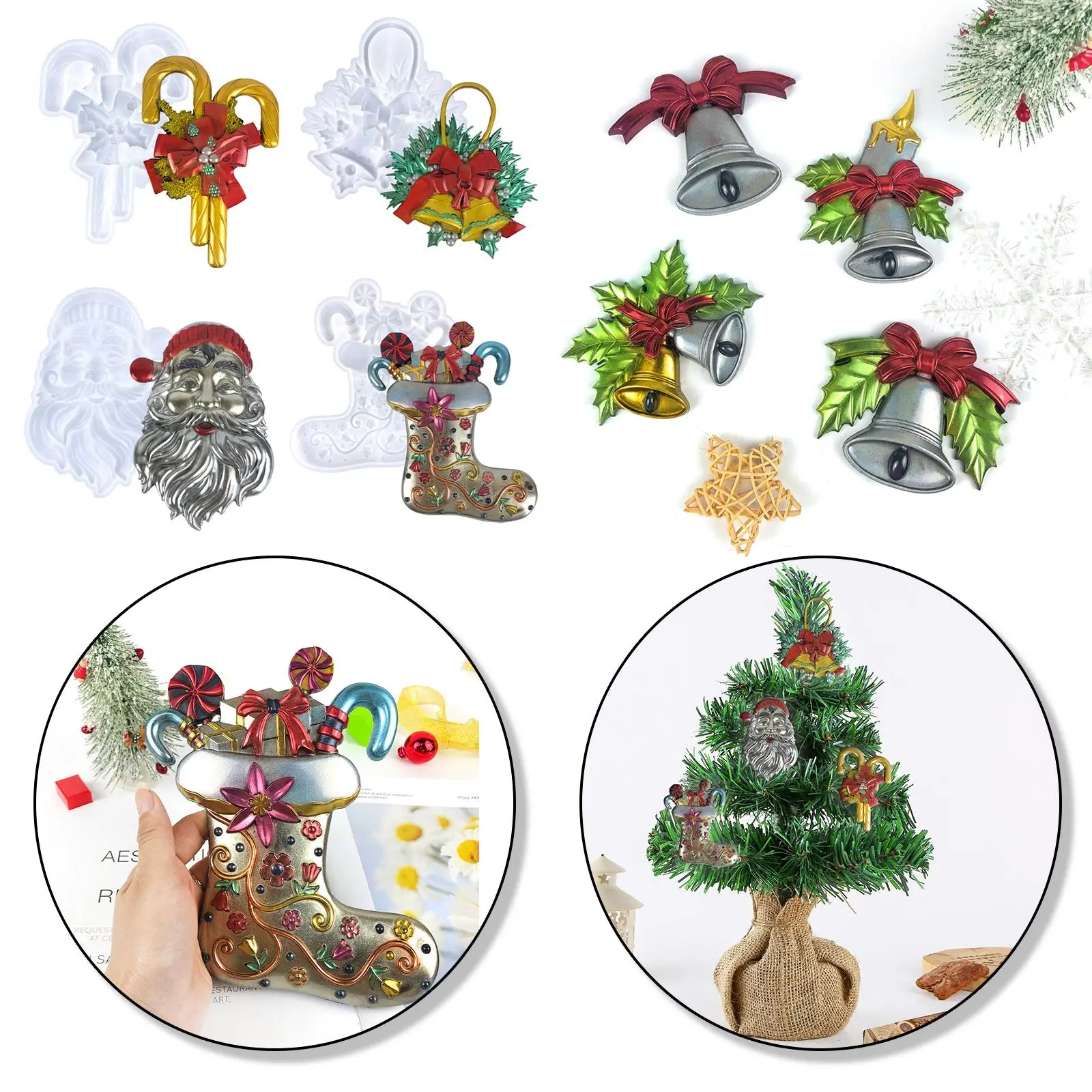 3D Christmas Silicone Mold Set Christmas Bell Socks DIY Epoxy ...