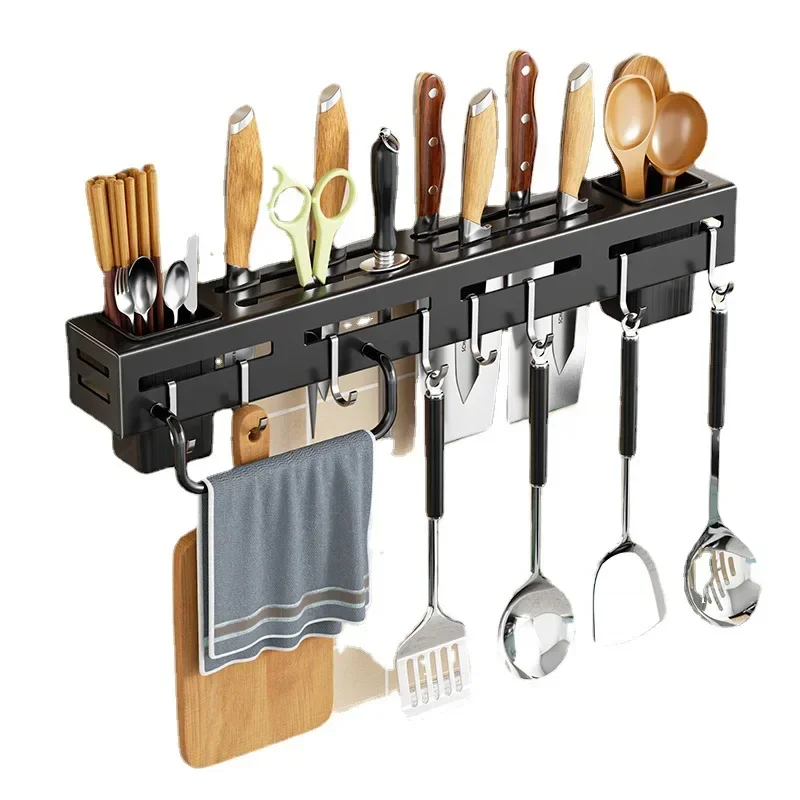 Kitchen Storage Rack Wall-Mounted Multifunctional Knife Rack Detachable Stainless Steel