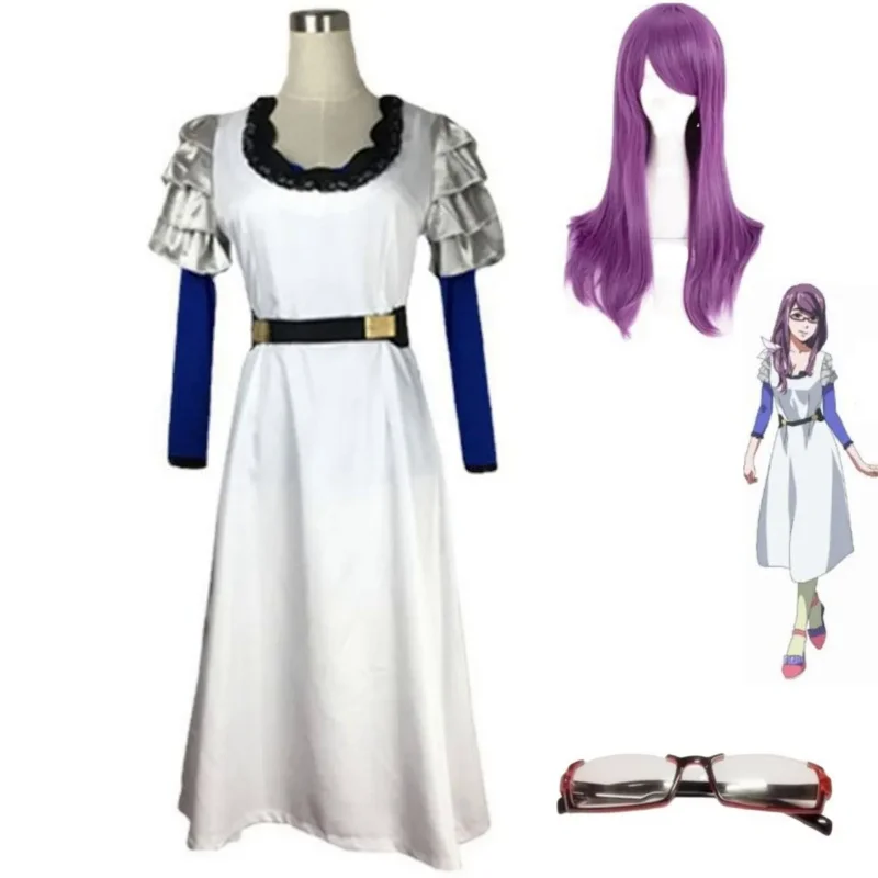 

Anime Tokyo Ghoul Kamishiro Rize Cosplay Costume Purple Wig Long Sleeved Dress Glasses Accessories Woman Sexy Carnival Suit