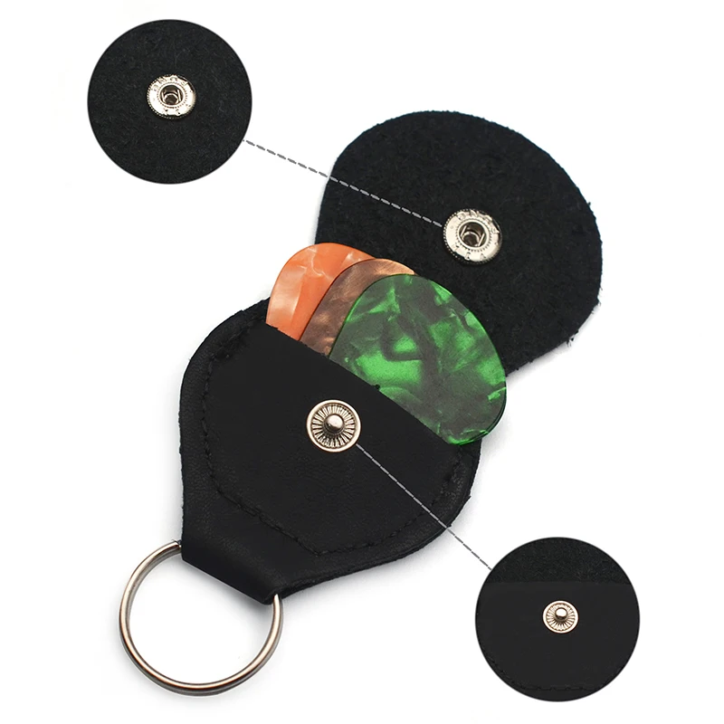 Guitar Picks 2Pcs 6 + 2 Guitar Pick Holders Plectrums Bag Mediator Bank Made of PU Leather
