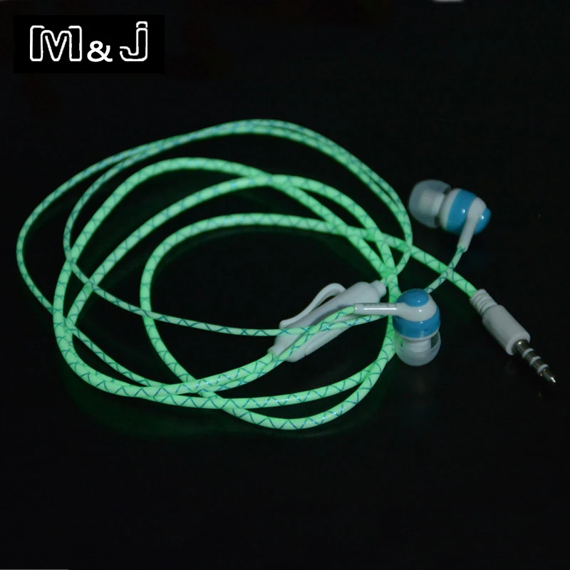 HOT!!! Glow In The Dark Earphones Luminous Neon Headset Flash Light Glowing Earbuds With Microphone Night Lighting For Phone MP3