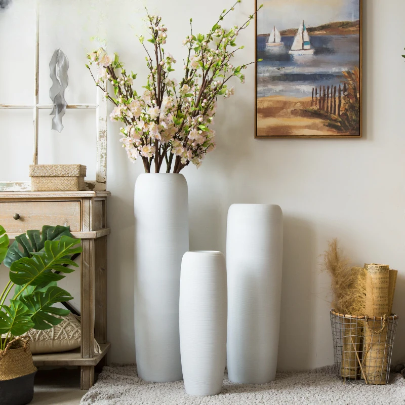 

The product can be customized.White ceramic vase set, home living room flower arrangement, floor ornaments, modern minimalist