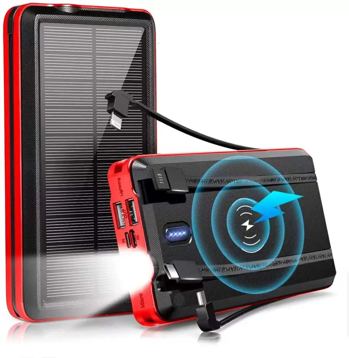 power bank Solar Power Bank 99000mAh Qi Wireless Charger Powerbank for iPhone 12 Samsung S21 Xiaomi Powerbank with 4 Cables LED Flashlight top power bank Power Bank