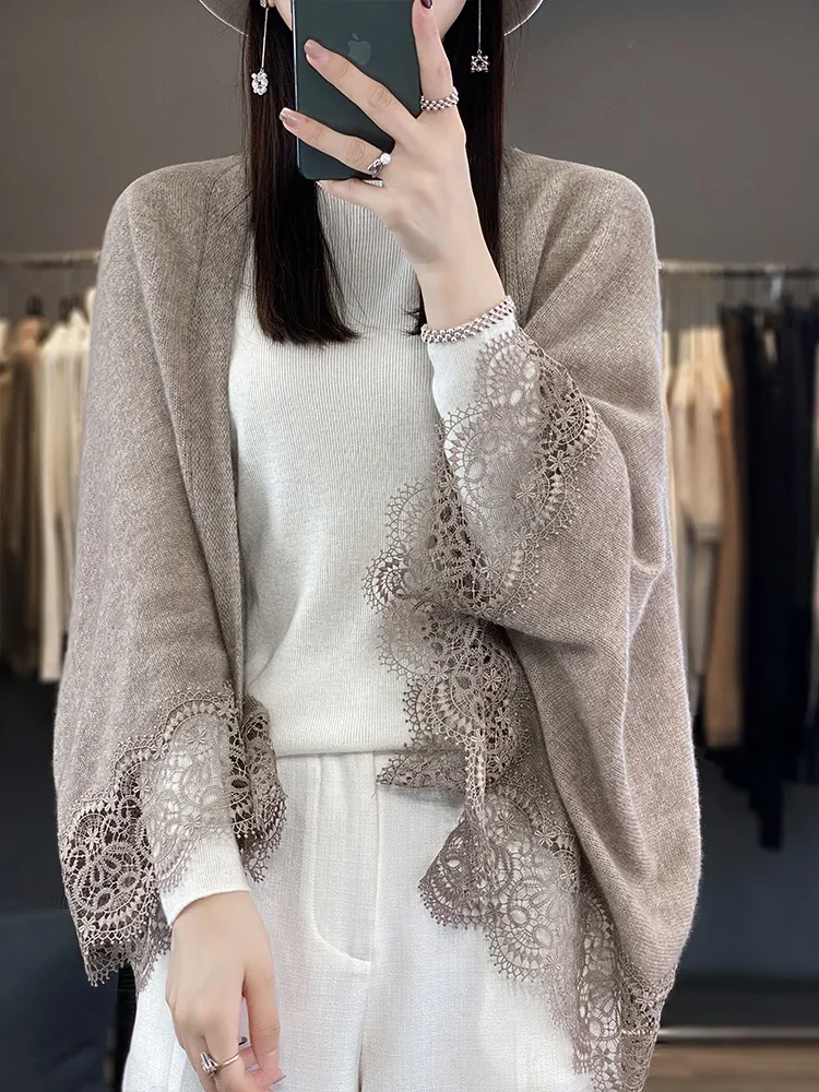 

Korean Fashion Solid Color Lace Wool Coat Warm Shawl Women's Winter Soft Knitted Blouse Cardigan Neck Guard Cloak Scarf L247