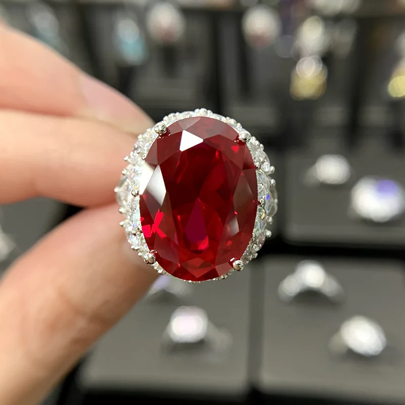 

Luxury 13*18mm Ruby Diamond Ring 100% Real 925 Sterling Silver Party Wedding Band Rings for Women Bridal Engagement Jewelry Gift