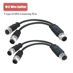 Industrial Grade M12 Y - Type Waterproof Wire Splitter Connector - 250V 22AWG Shielded Cable - 5M (1 Female to 2 Female)