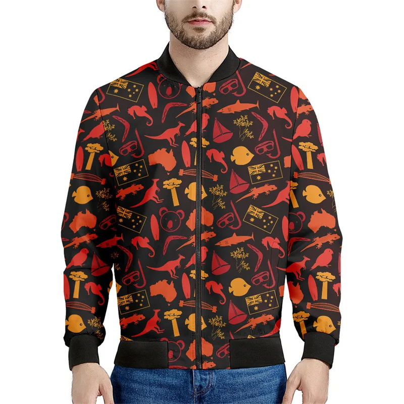 thumbnail image 1 of Chaquetas con cremallera con estampado aborigen australiano para hombre, abrigos con estampado 3D, chaquetas informales de calle, sudaderas con cremallera y manga larga, 1 of 5