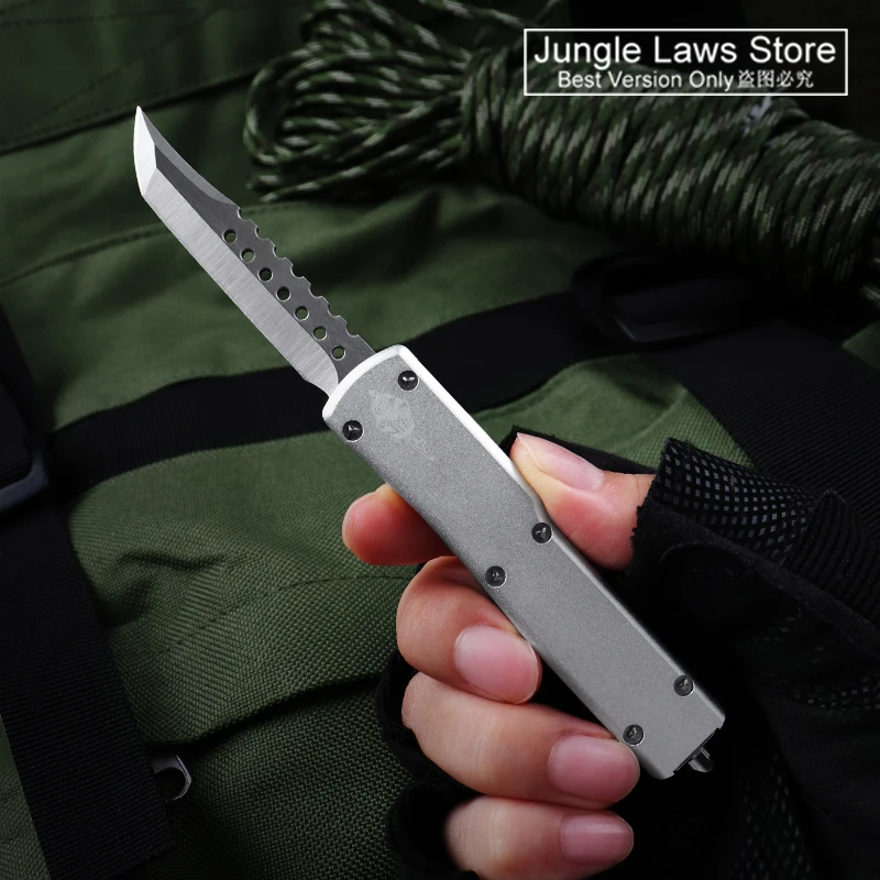 

Silver Hellhound Blade UTX-70 MICRO OTF TECH Knife UTX70 UTX 70 UT70 Mini OTF EDC Self Defense Tactical Pocket Knife T6 CNC