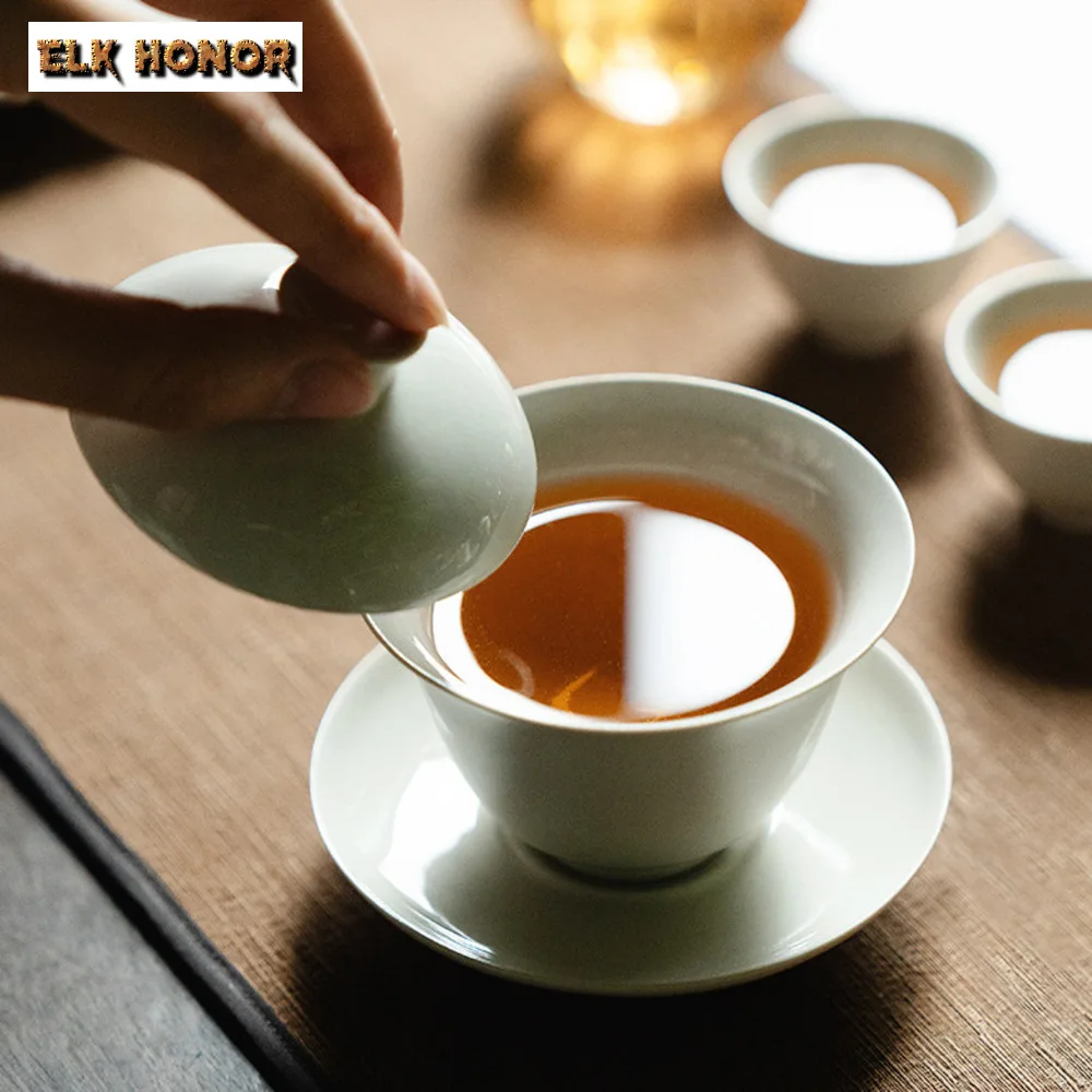 125ML Retro Grass Wood Ash Ceramic Gaiwan Creative Tea Bowl Tea Tureen Household Brewing Cover Bowl Chinese Set Craft