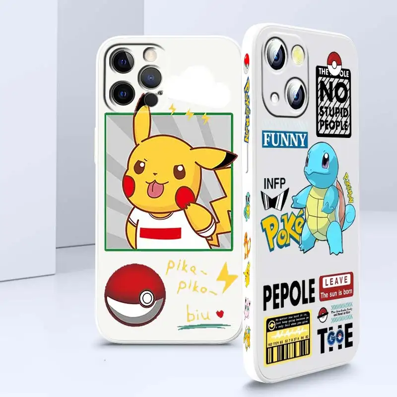 Simpatica Custodia Per Telefono Pokemon Squirtle Pikachu Per Apple Iphone 14 13 12 Mini 11 Xs Pro Max X Xr 8 7 Plus Se Cover Per Corda Sinistra Liquid